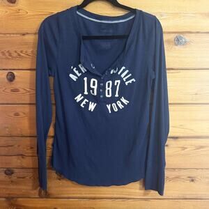 Aeropostale Long Sleeve Aero New York Graphic Henley top Blue XL